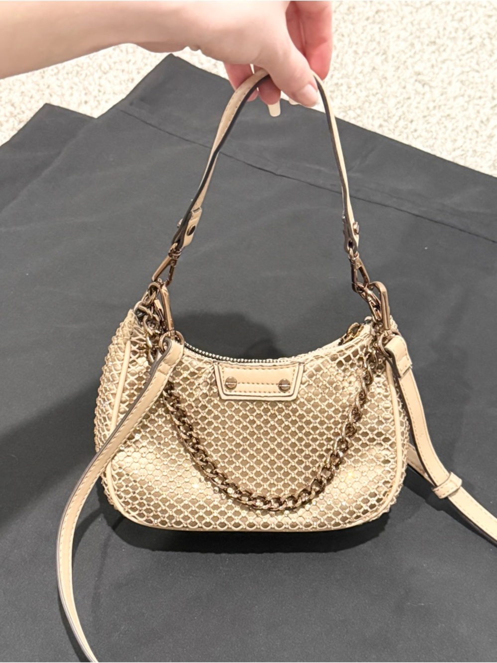Aldo Tan Rhinestone & Mesh Mini Purse - Picture 2 of 4
